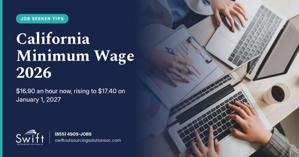 California minimum wage 2026 – $16.90 an hour now and $17.40 on January 1, 2027